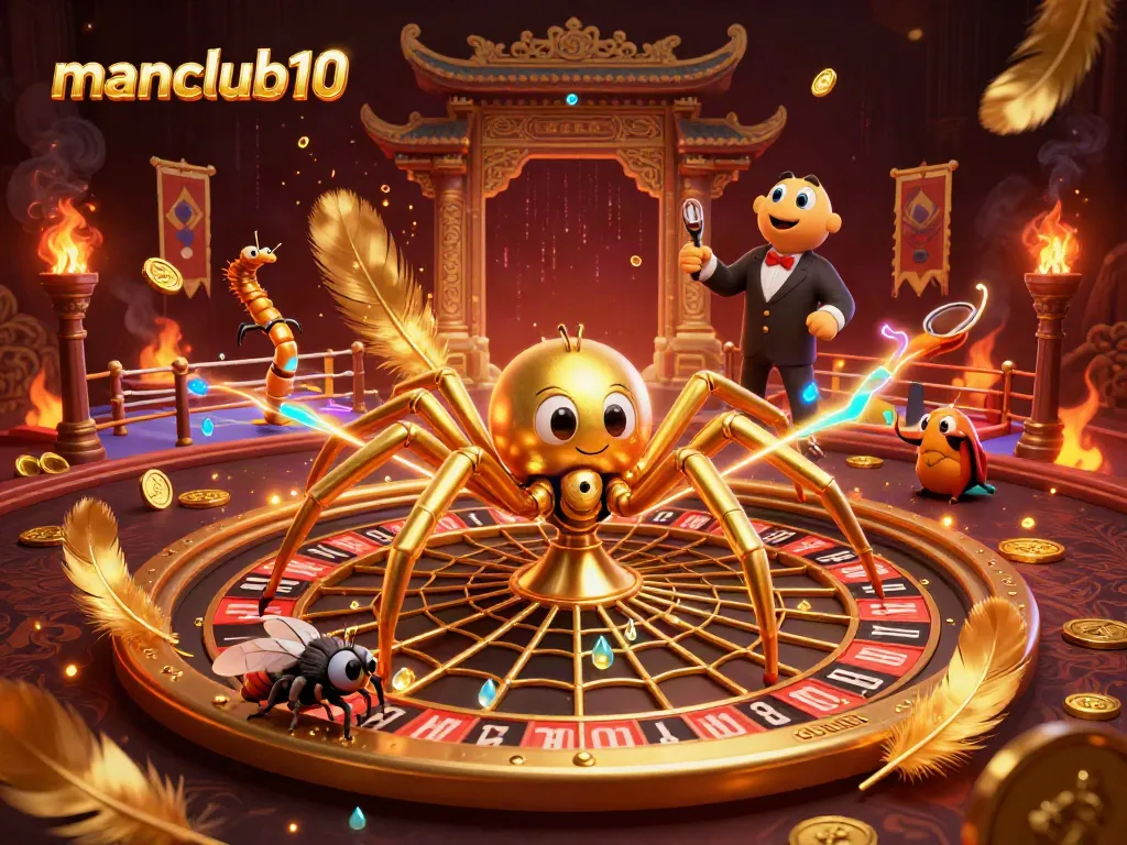 Watch manclub10 come alive as a golden spider spins a roulette-web, attracting thrill-seeking bettors.