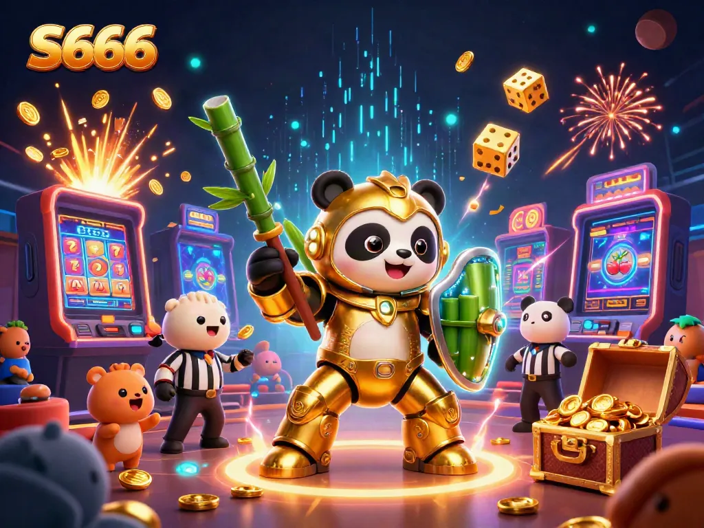 Watch the S666 animated gambling scene featuring a golden panda and vibrant casino elements.