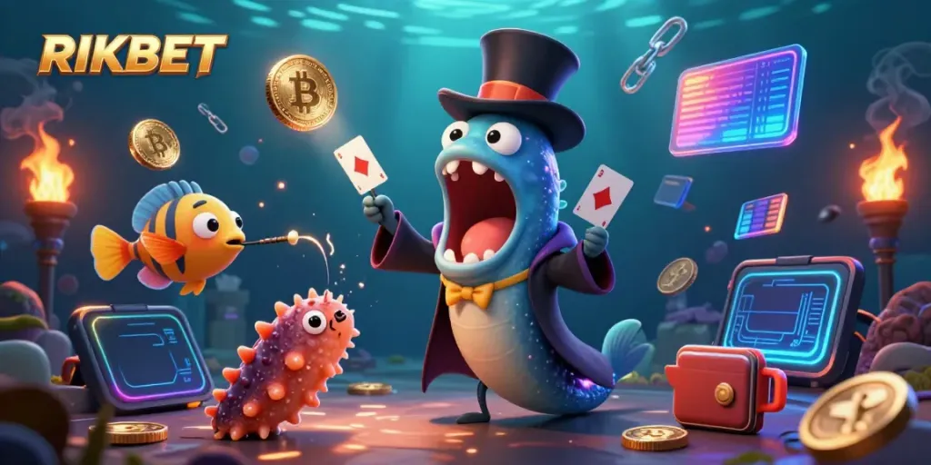 Experience thrilling magic tricks with RIKBET at a dazzling deep-sea casino scene.