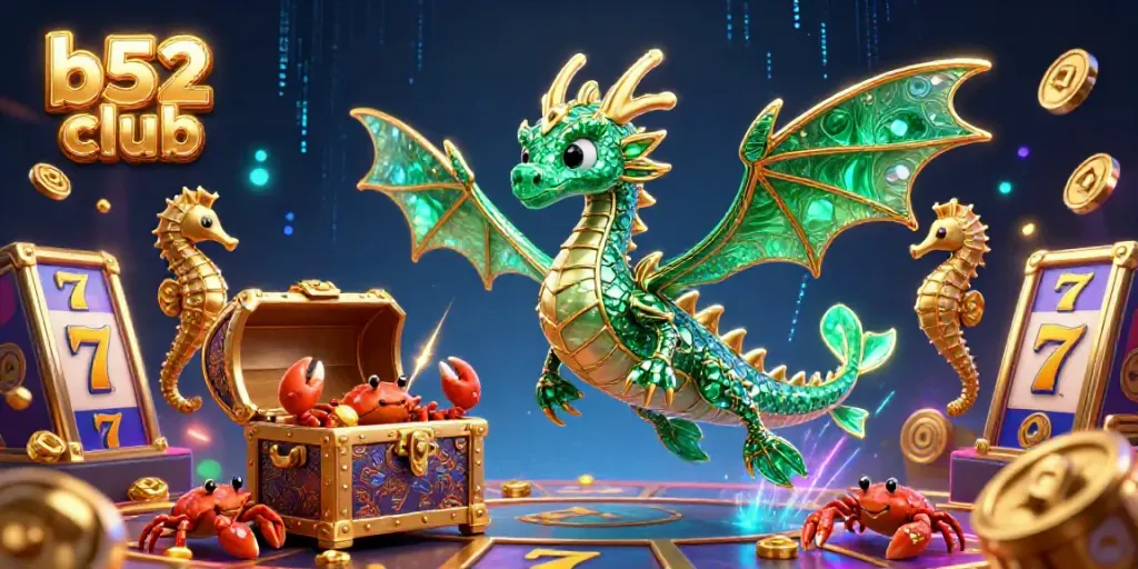 Engaging scene showcasing b52 club with a sea dragon and vibrant slot machines.