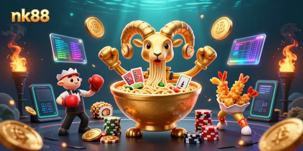 nk88 engages players with fun strategies, featuring a playful cartoon casino scene.