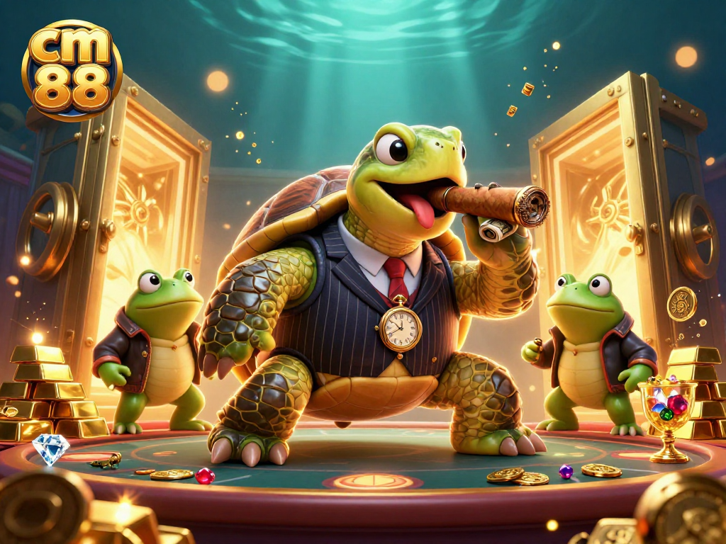 Win big at cm 88 with an ultra-detailed casino scene featuring a mobster turtle and frog enforcers.