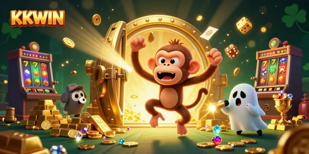 Experience winning thrills with KKWIN as mischievous golden objects fly around a haunted casino.