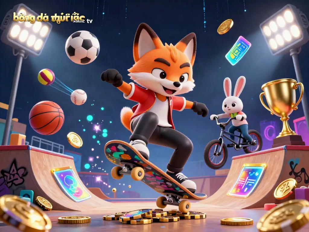 bóng đá trực tuyến xoilac tv features a dynamic scene with animated characters enjoying sports betting and lively colors.