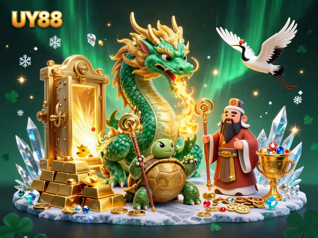 Join UY88's dynamic gaming world with a massive jade dragon, lucky cranes, and treasure