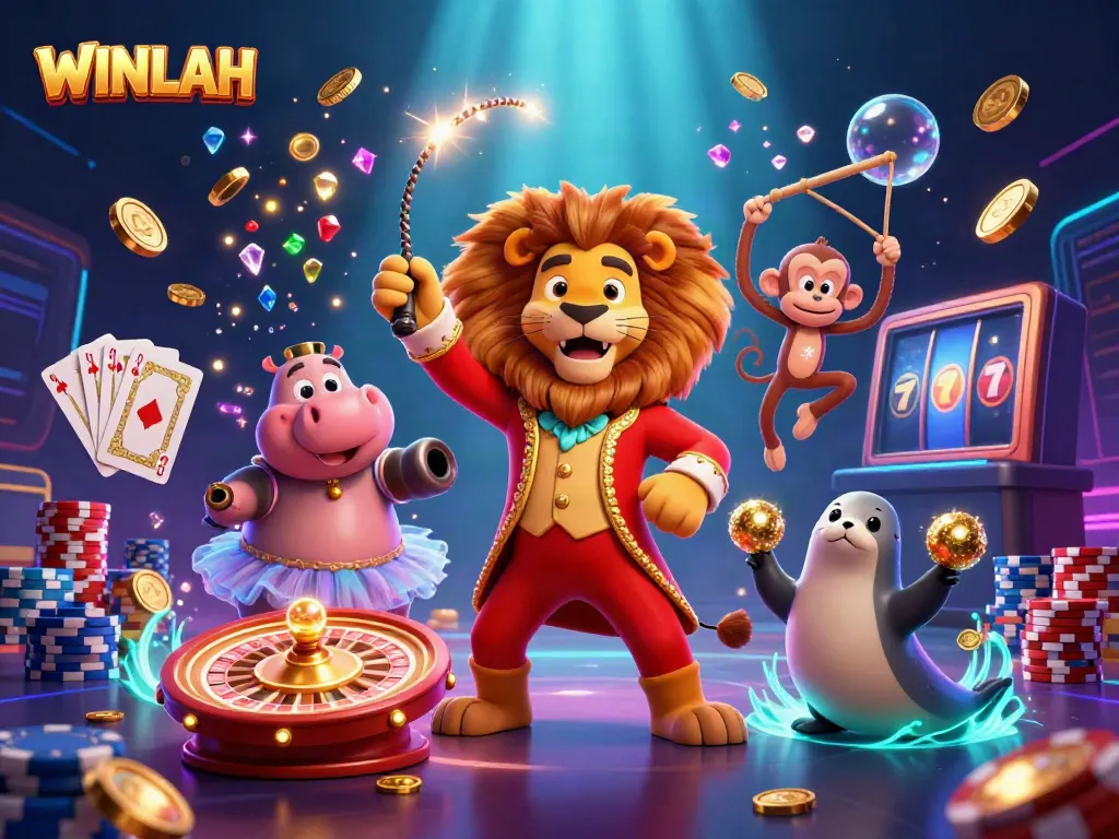 Experience thrilling gameplay at WINLAH with vibrant casino characters and sparkling winnings.