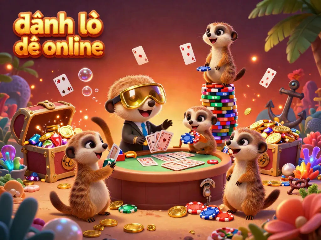 Experience the thrill of đánh lô đề online with playful meerkats in a vibrant gambling scene.