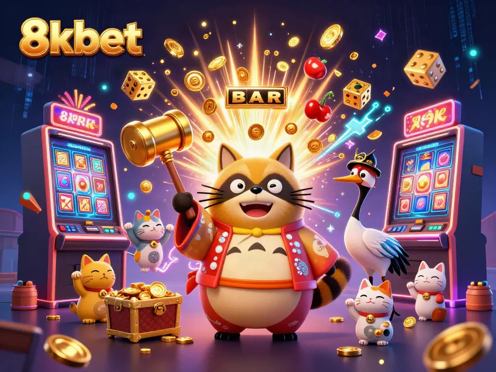 Experience the excitement of gaming at 8xbet with a vibrant 3D scene featuring fortune elements.
