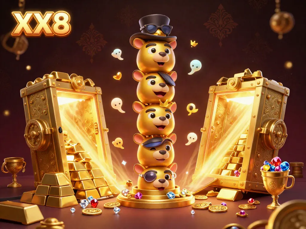 Experience thrilling casino action with XX8's vibrant golden totem pole and gems.