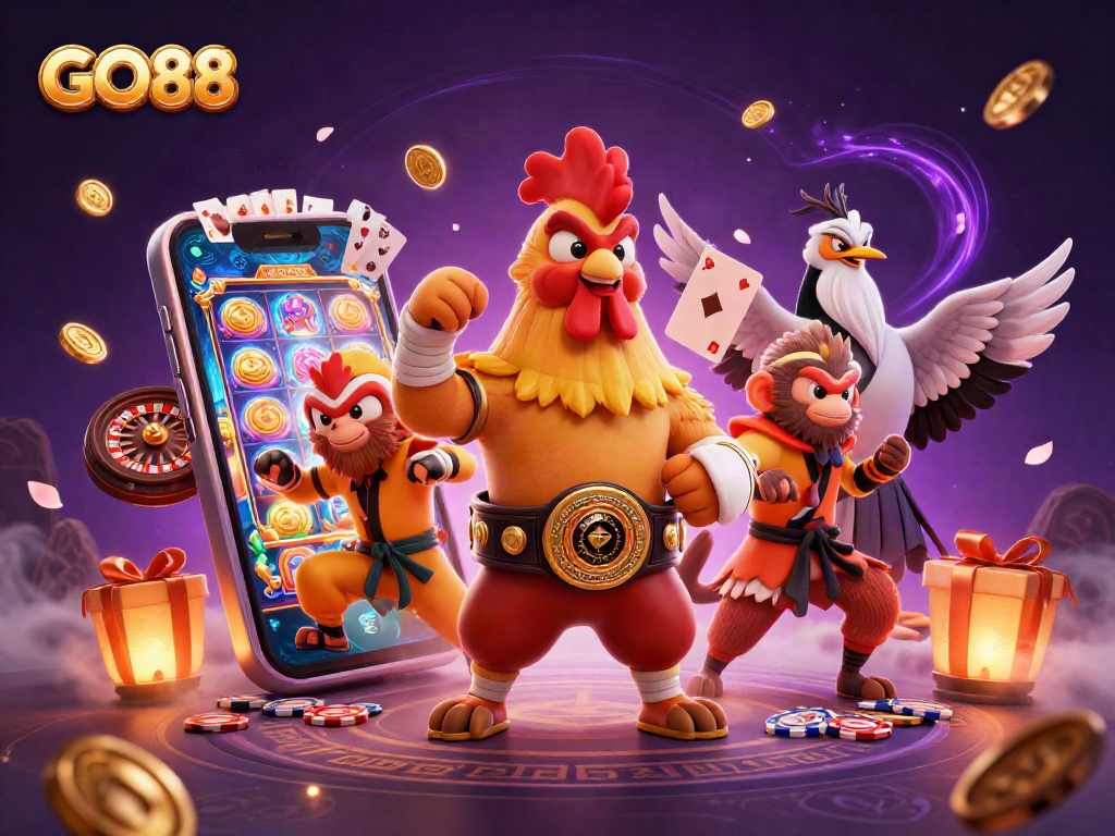 Engage in exciting games at GO88 with vibrant characters and dynamic casino elements