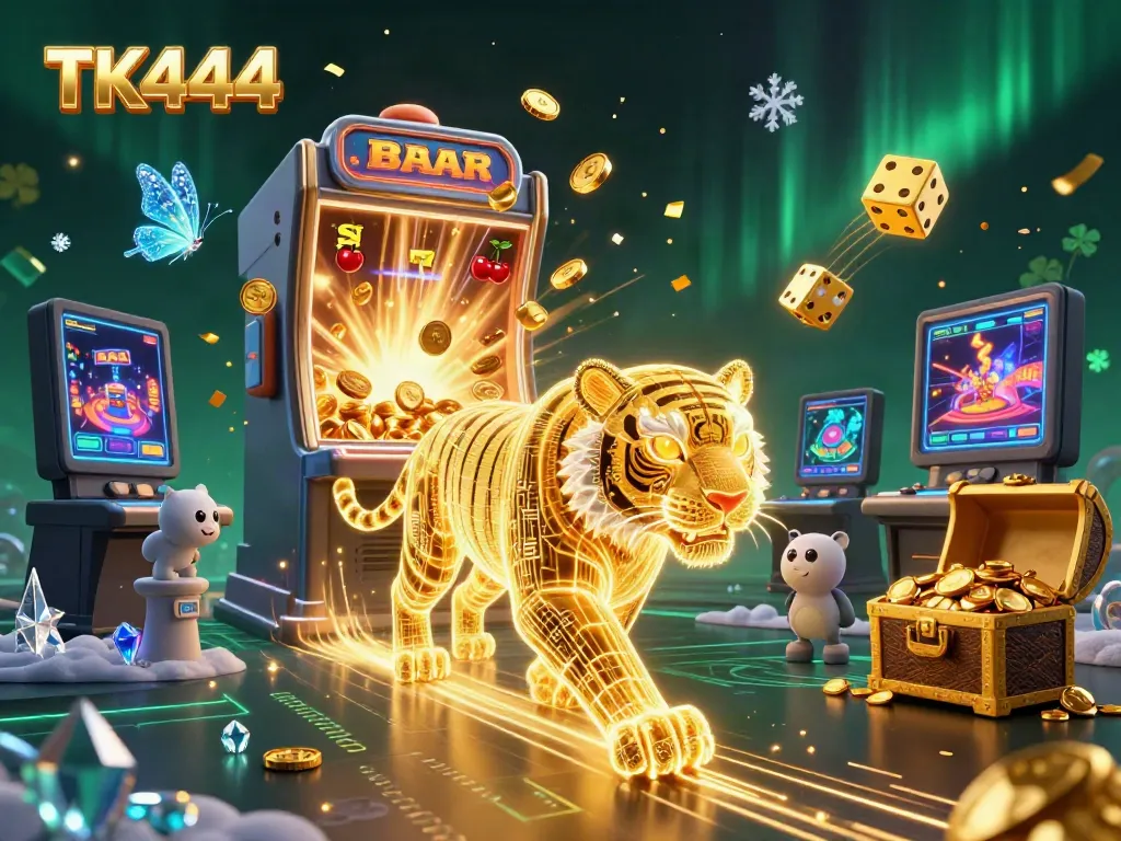 Experience thrilling gaming potential with TK444's neon-tiger and explosive jackpot excitement.