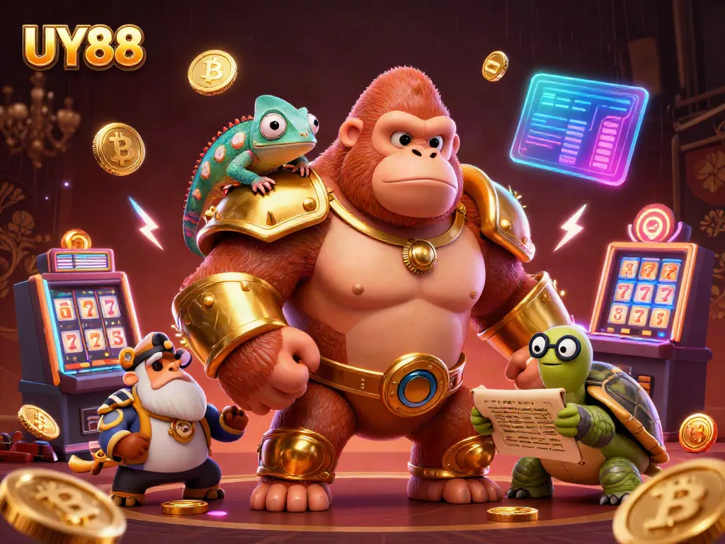 Experience thrilling UY88 gaming with dynamic characters, colorful visuals, and casino elements.