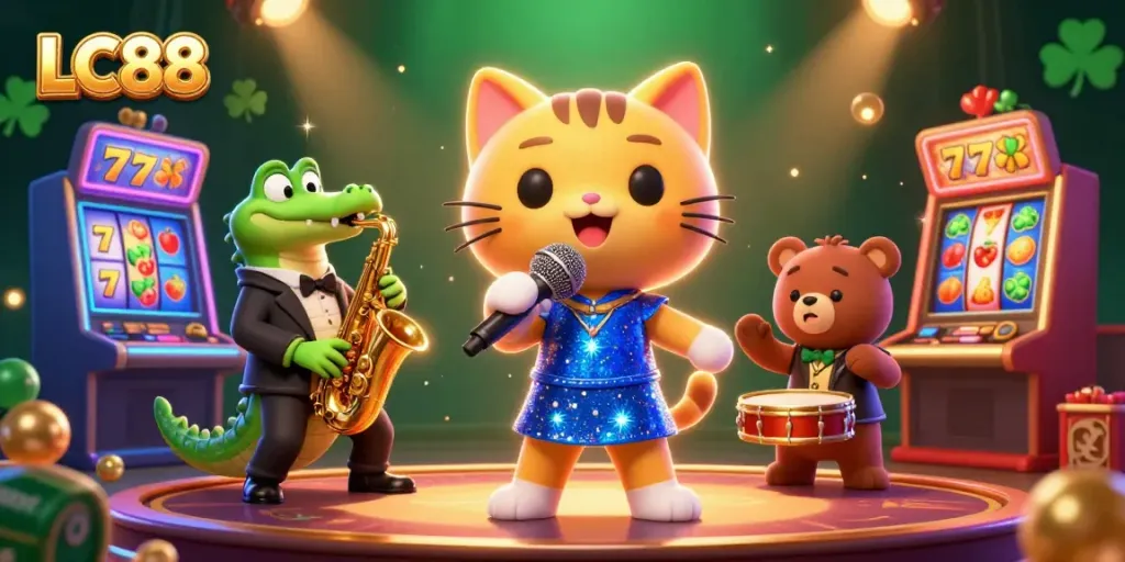 Engage with thrilling slots action and lively performances by jazz cat, croc, and bear in LC88.