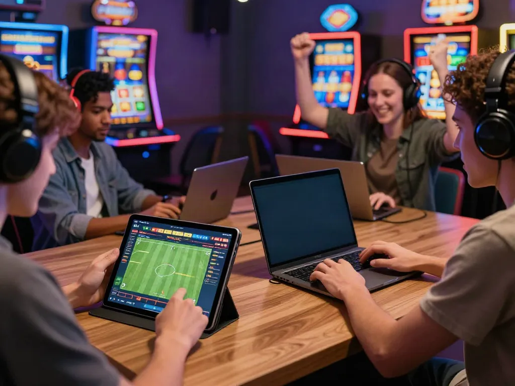 Exciting online gaming scene on GEM88 with diverse players betting on sports and slots.