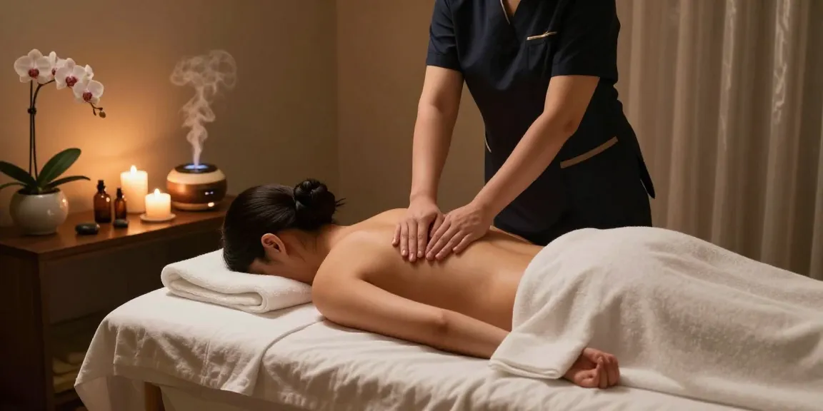 Relaxing 남양주출장마사지 scene with soothing candles and tranquil ambiance.