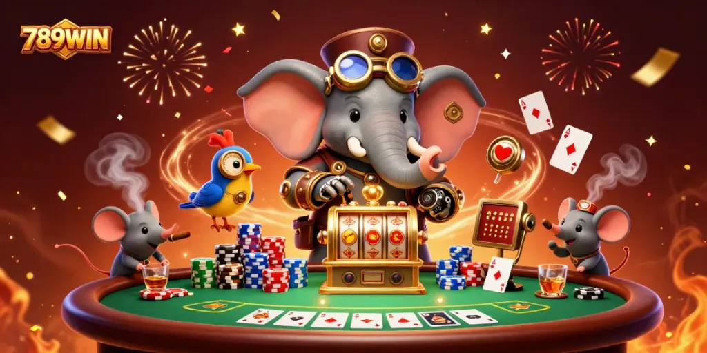 Join the excitement at 789WIN with a steampunk elephant showcasing thrilling casino action.