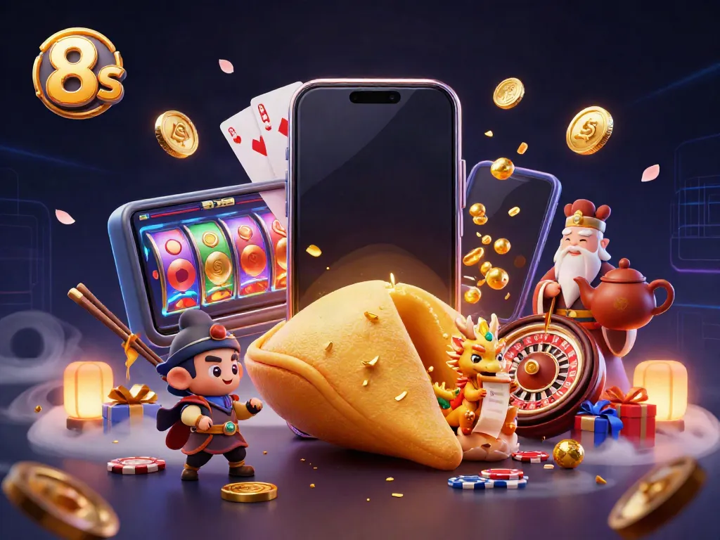 Experience majestic wins with 8s' interactive gaming in a mystical 3D casino scene.