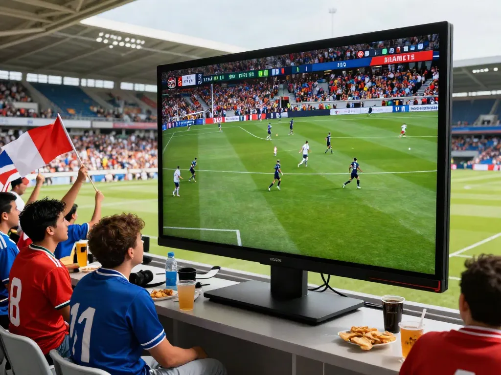 Cakhiatv football fans enjoying a live match in an energetic stadium atmosphere.