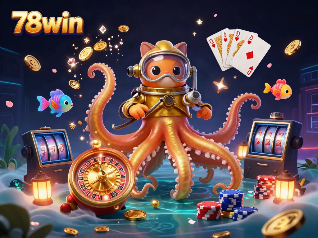 Experience thrilling gameplay with 78win's colossal kraken and vibrant casino elements.