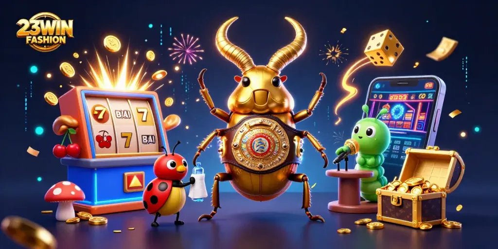 Experience the thrill of 23WIN FASHION with exciting gambling elements in a vivid 3D scene.
