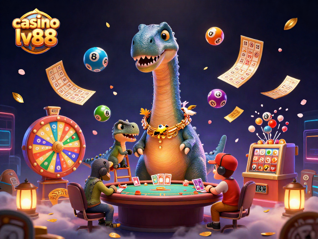 Experience the thrilling world of casino lv88 with a whimsical 3D scene featuring vibrant lottery elements.