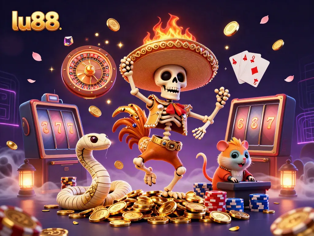 Engage with LU88's vibrant casino scene featuring animated characters celebrating wins!