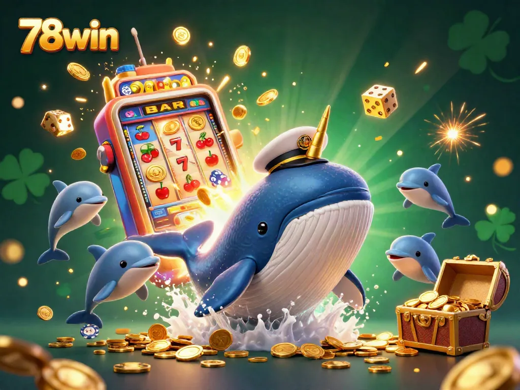 Engage with thrilling gameplay at 78win, featuring a whale and playful dolphins amidst a jackpot backdrop.