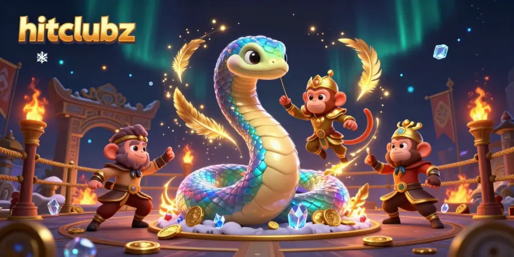 Engage with the vibrant world of hitclubz through a colorful 3D illustrated scene filled with dynamic casino energy.