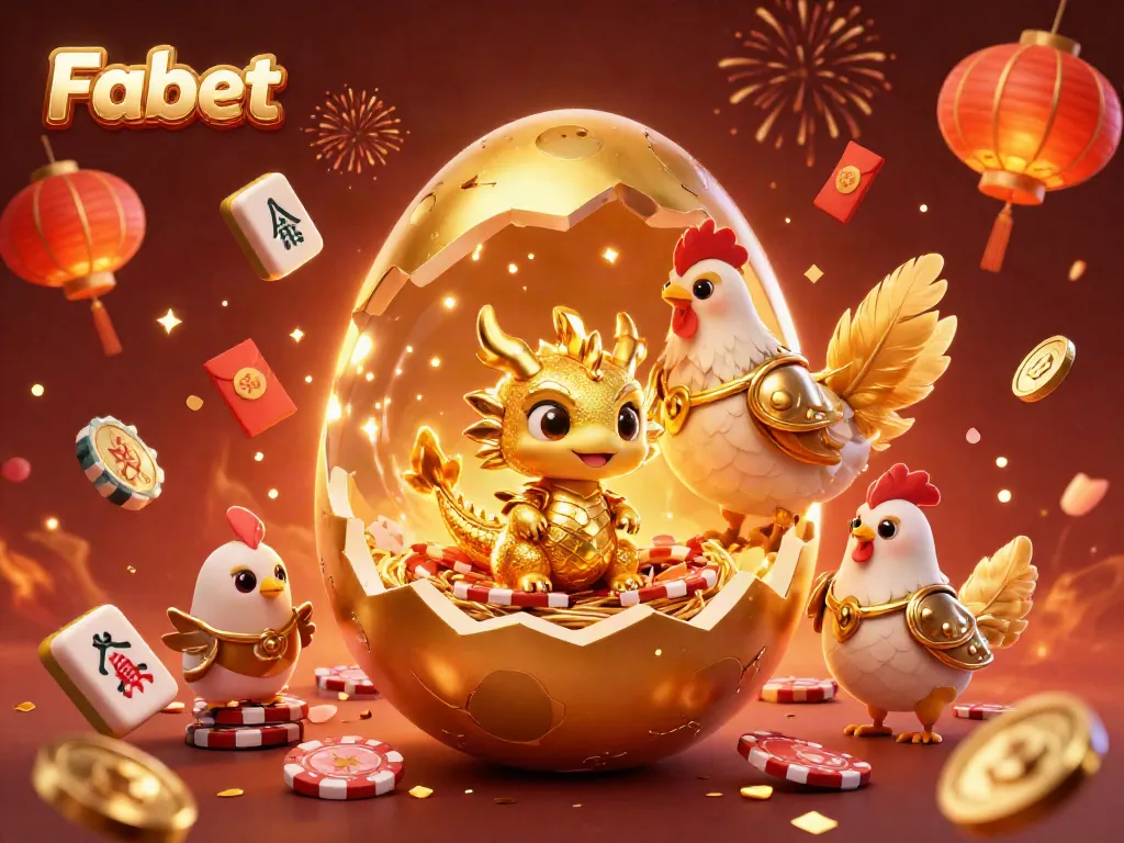 Win big with Fabet's vibrant 3D illustration featuring a golden dragon and poker chips.