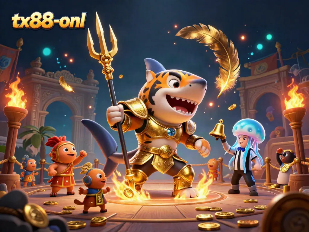 Experience thrilling gaming at tx88-onl with action-packed underwater casino fights featuring a shark in gladiator armor.