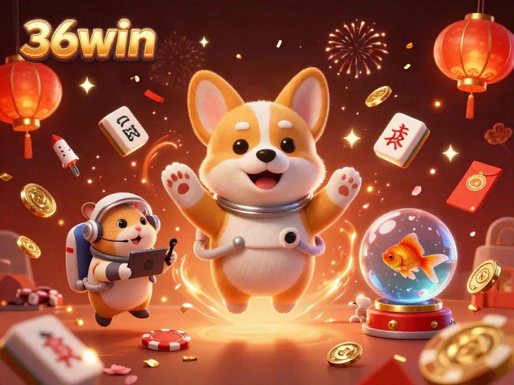 Watch the 36win space casino adventure with a corgi astronaut, vibrant decorations, and floating treasures!